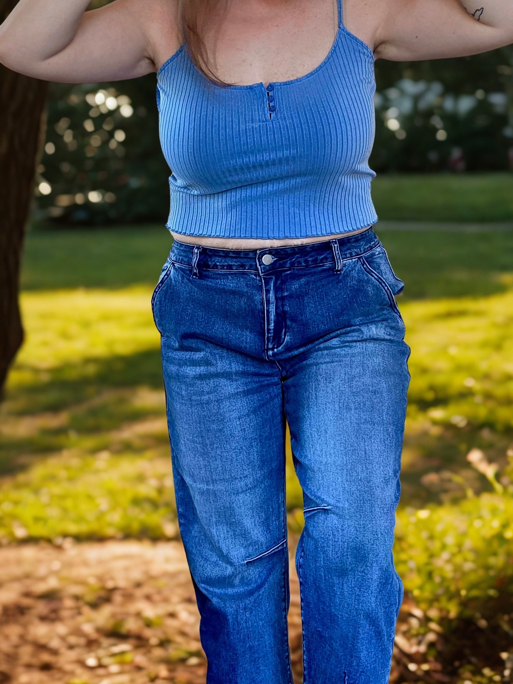 American Eagle Outfitters Light Blue Ribbed Button-Front Cami